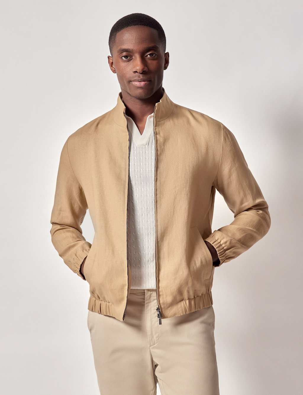 Pure Linen Bomber Jacket