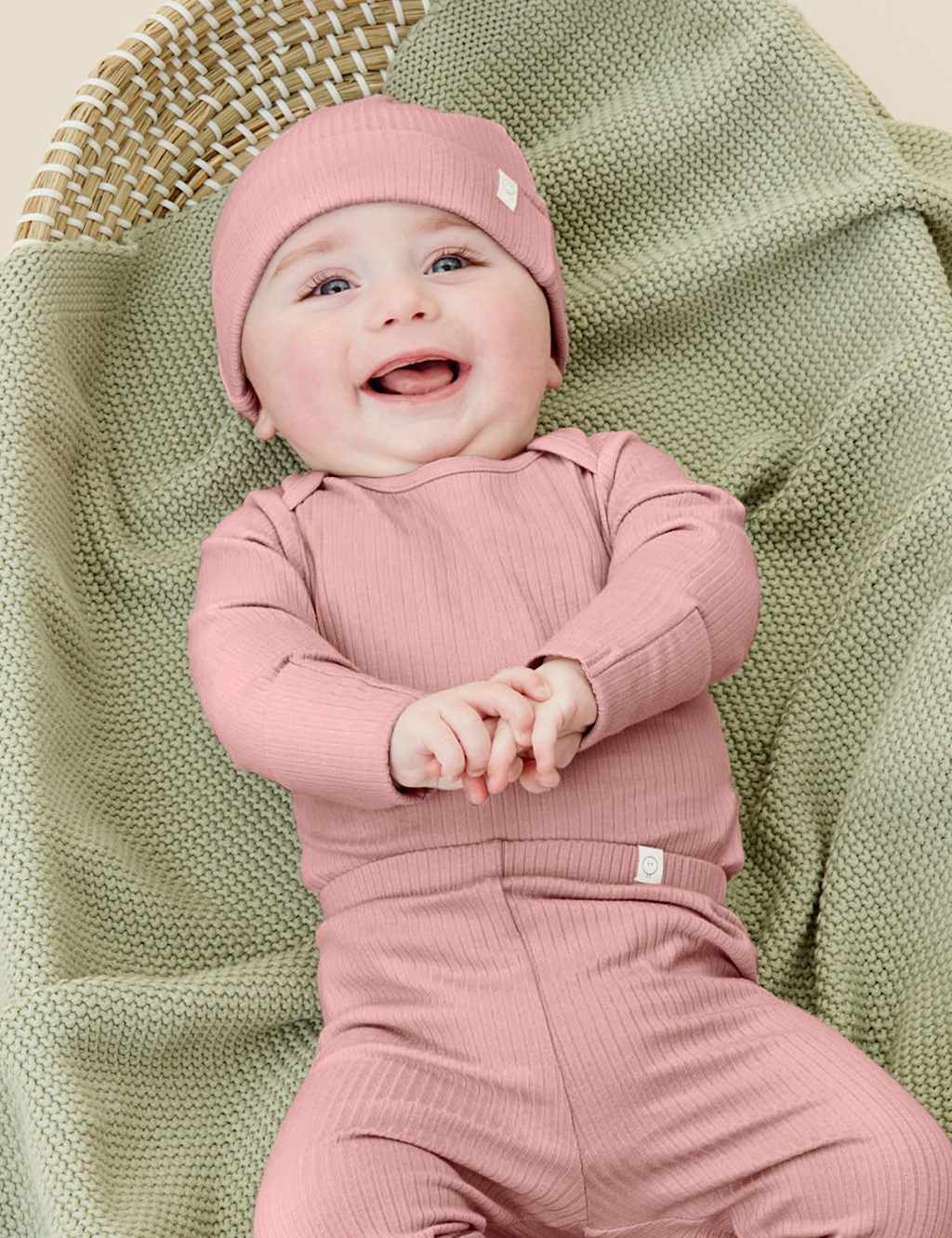 Baby 2pk Cotton Blend Ribbed Hats (0-12 Mths)