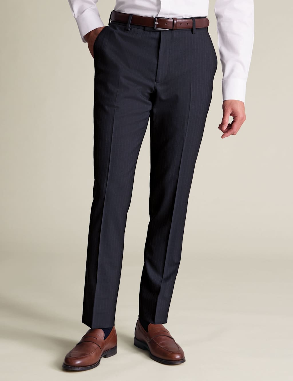 Charles Tyrwhitt Men's Slim Fit Wool Rich Striped Trousers - 34/30in - Navy Mix - Available at M&S