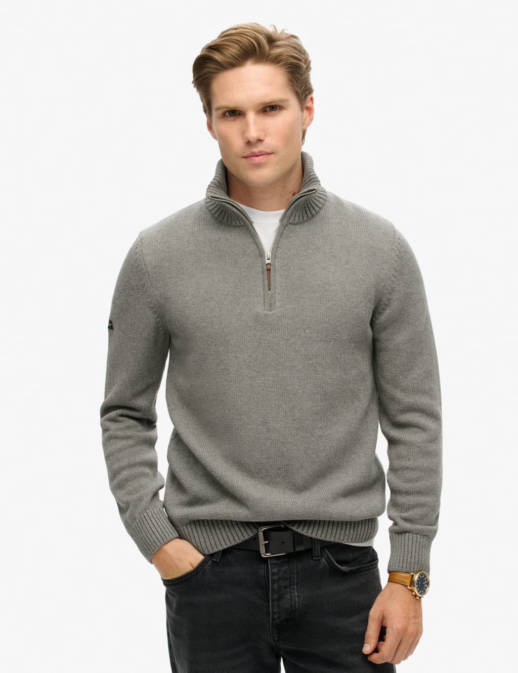 Pure Cotton Knitted Henley Jumper