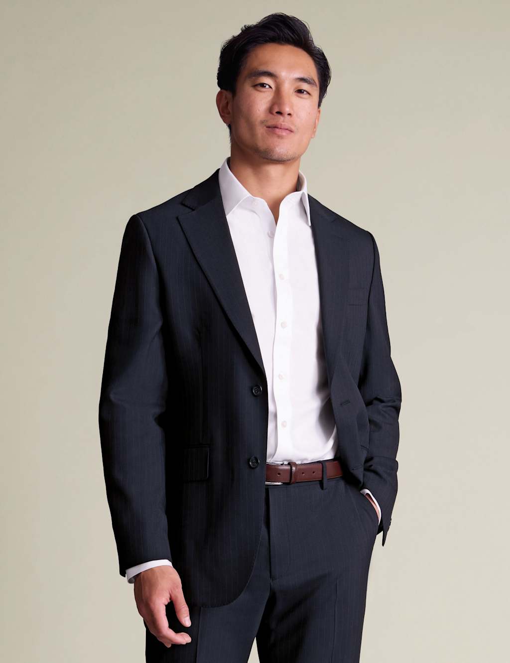 Charles Tyrwhitt Men's Slim Fit Wool Rich Pinstripe Suit Jacket - 42 - Navy Mix - Available at M&S