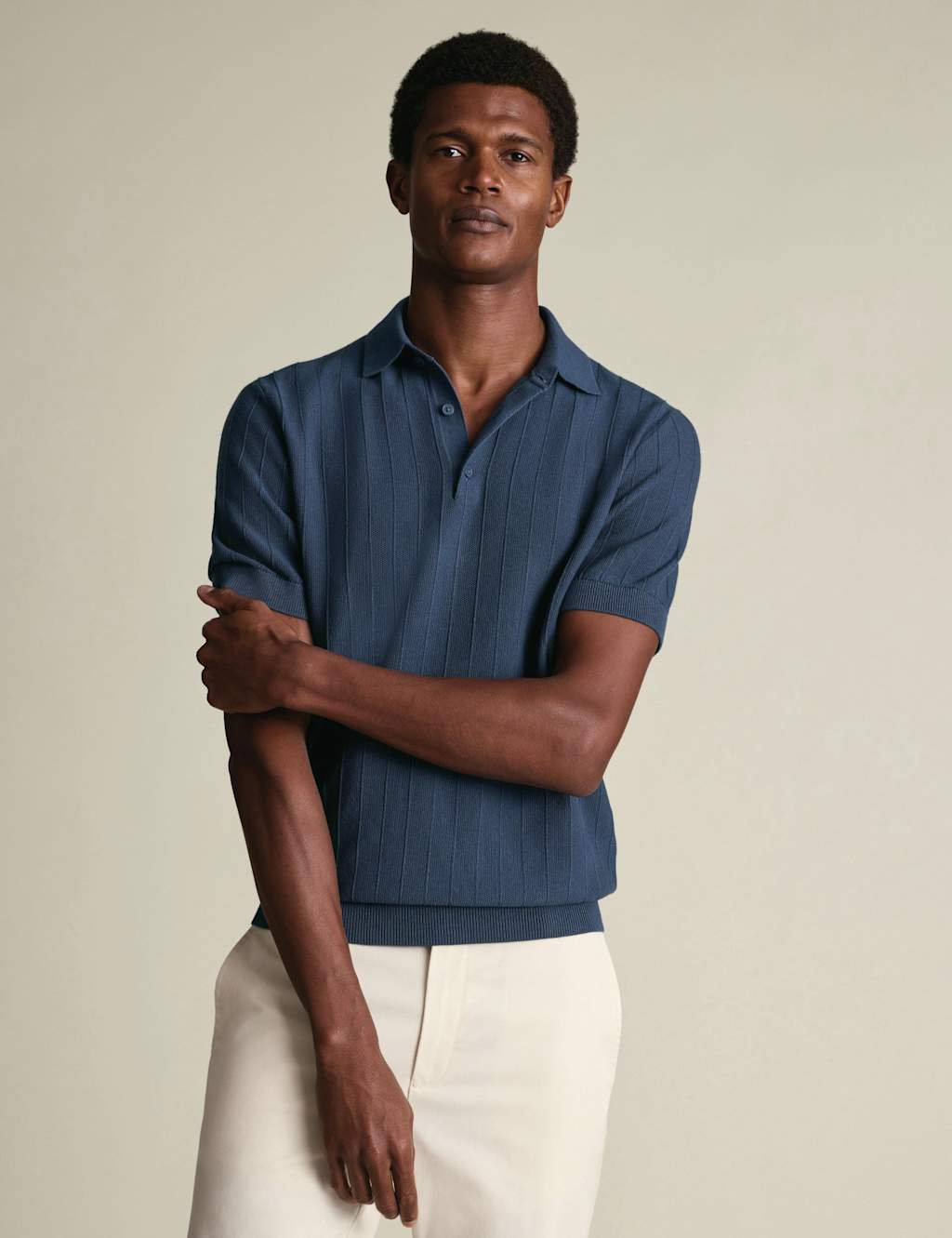 Charles Tyrwhitt Men's Pure Cotton Textured Knitted Polo Shirt - XL - Air Force Blue - Available at M&S