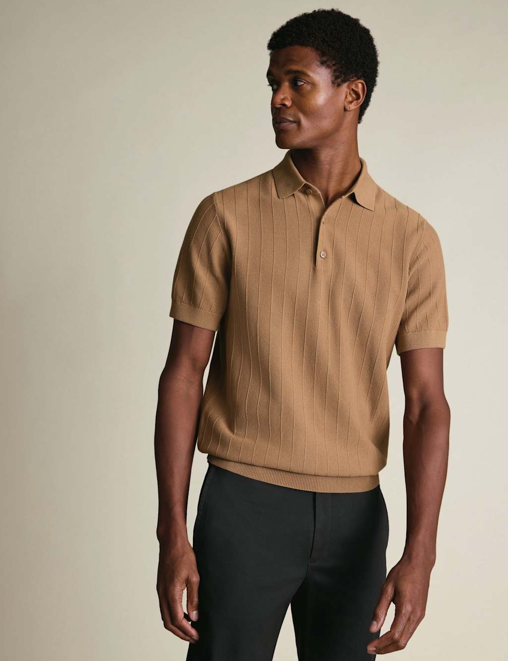 Charles Tyrwhitt Men's Pure Cotton Textured Knitted Polo Shirt - L - Camel - Available at M&S