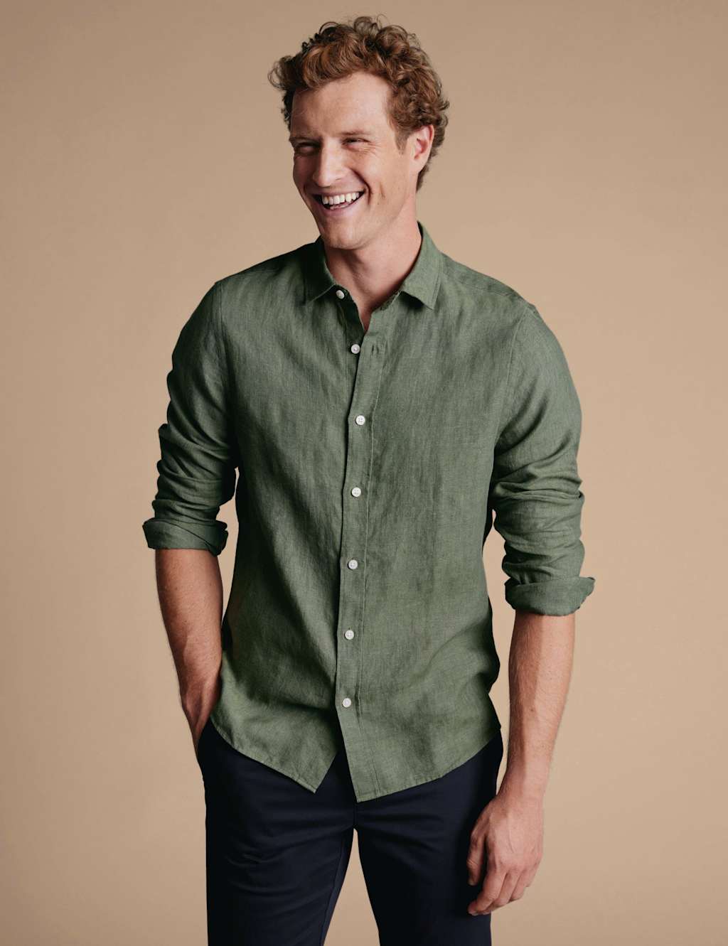 Charles Tyrwhitt Men's Slim Fit Pure Linen Shirt - S - Olive - Available at M&S