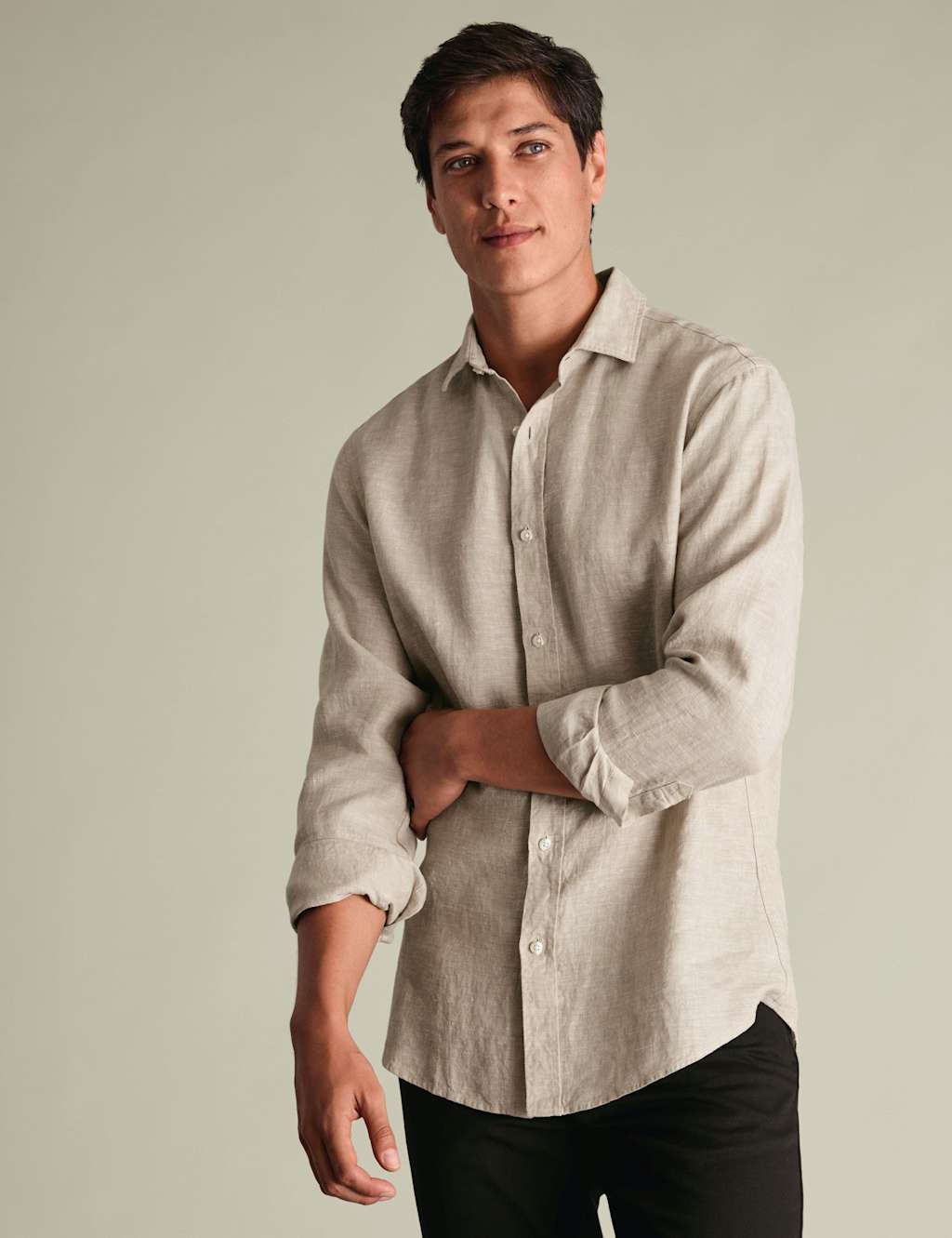 Charles Tyrwhitt Men's Slim Fit Pure Linen Shirt - L - Oatmeal - Available at M&S