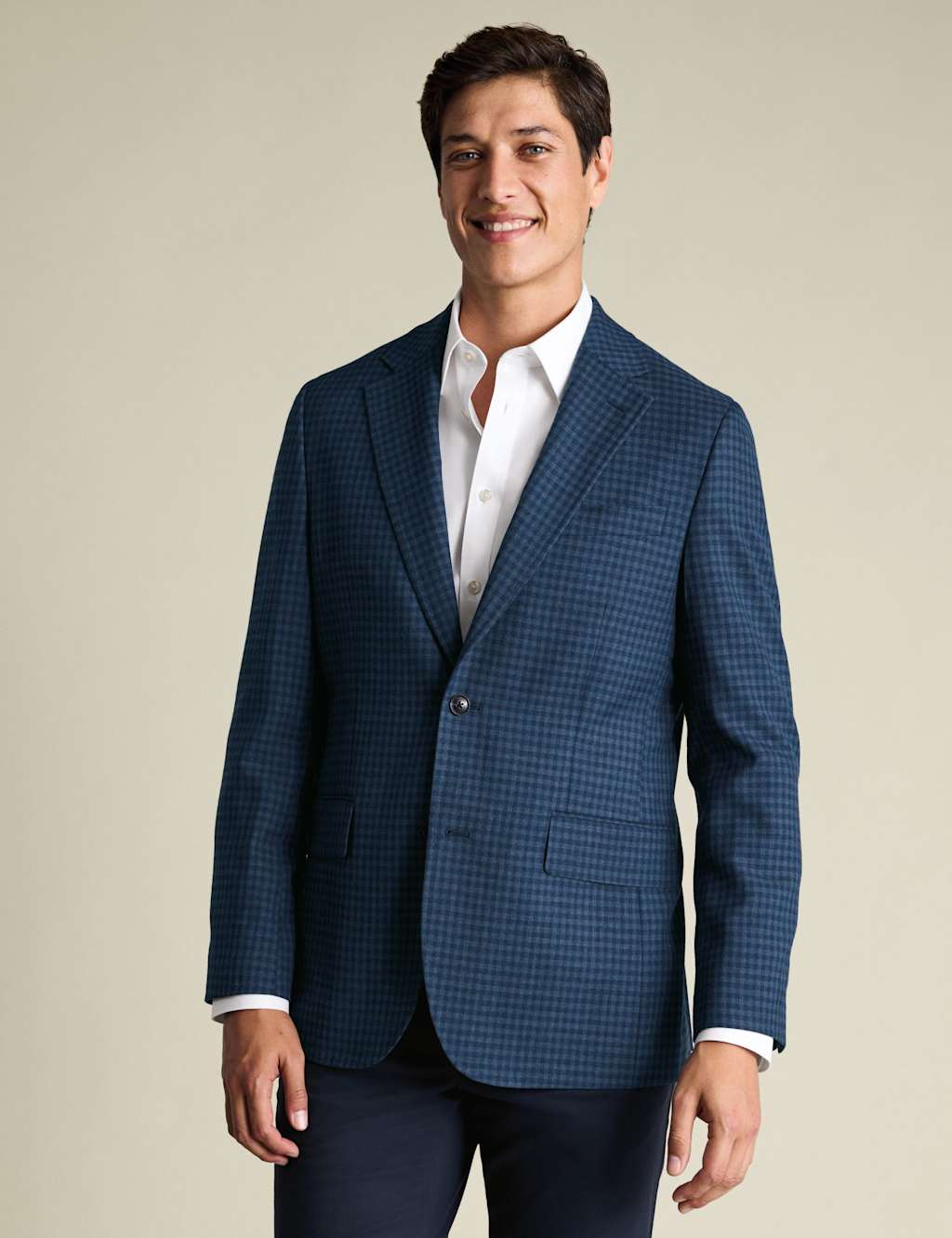 Charles Tyrwhitt Men's Slim Fit Wool Blend Check Textured Blazer - 44 - Blue Mix - Available at M&S