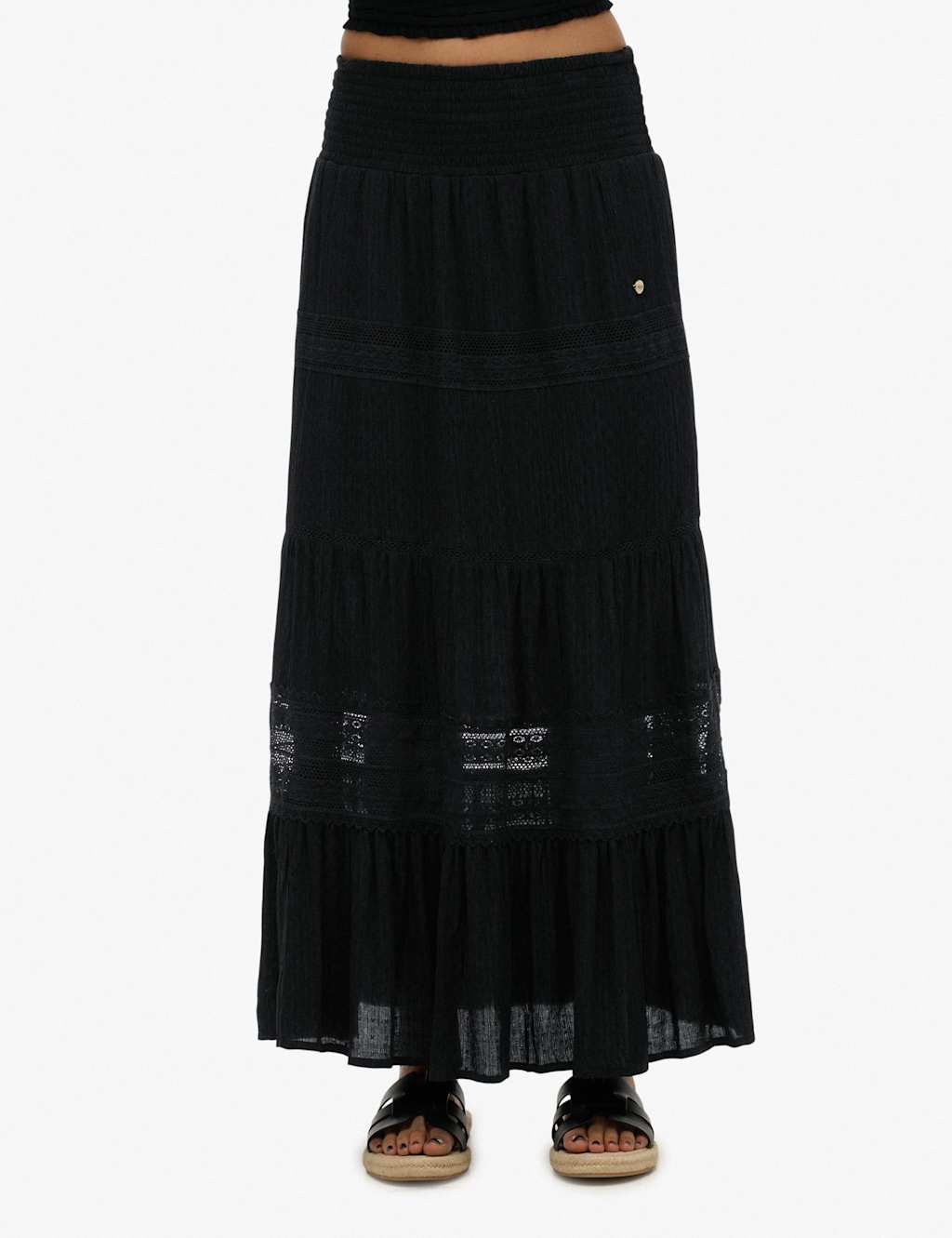Superdry & Co Lace Detail Maxi Tiered Skirt Black