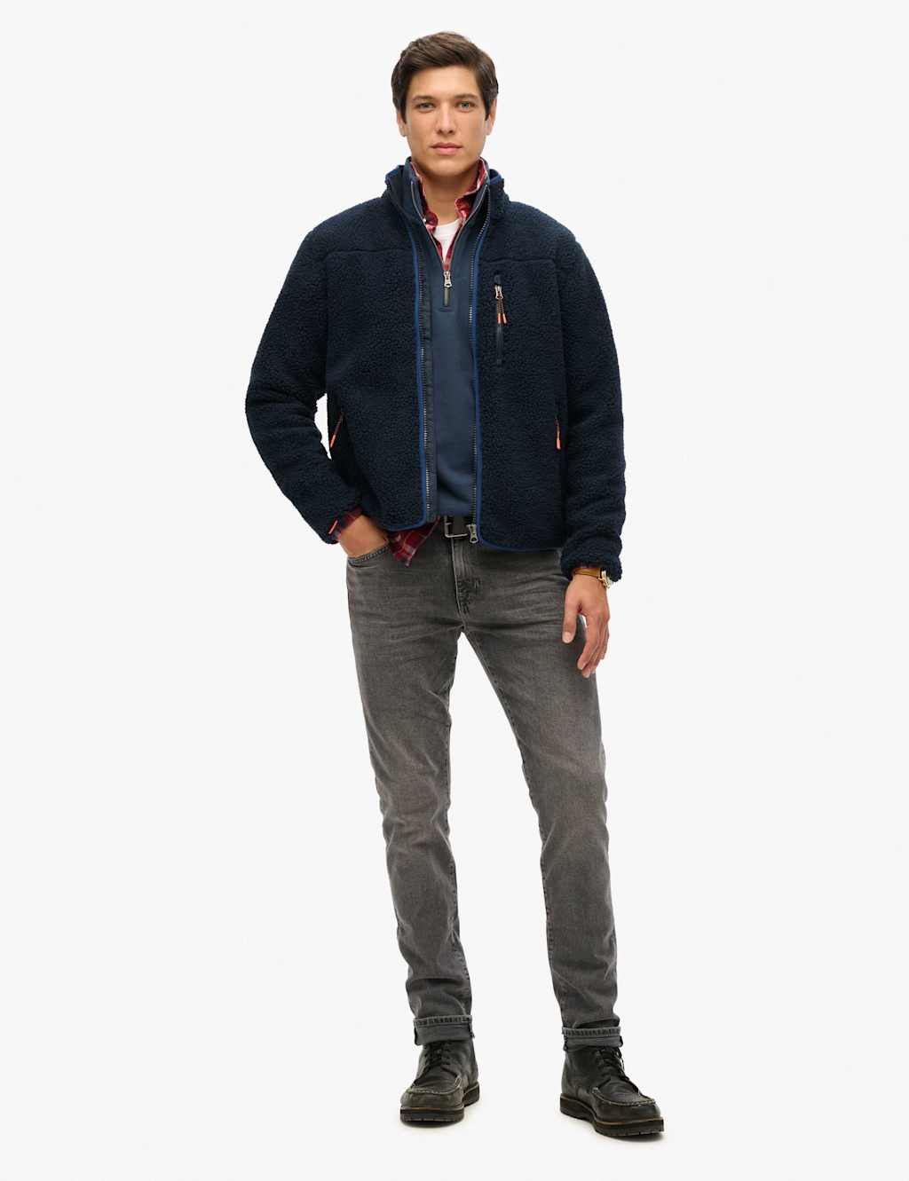 Superdry & Co Fleece Zip Up Funnel Neck Jacket Navy