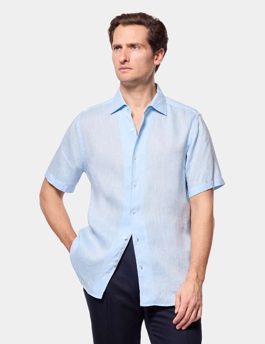 Hawes & Curtis Men's Regular Fit Pure Linen Shirt - L - Light Blue - Available at M&S