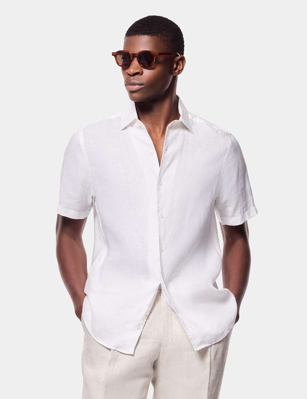 Hawes & Curtis Men's Regular Fit Pure Linen Shirt - M - White - Available at M&S