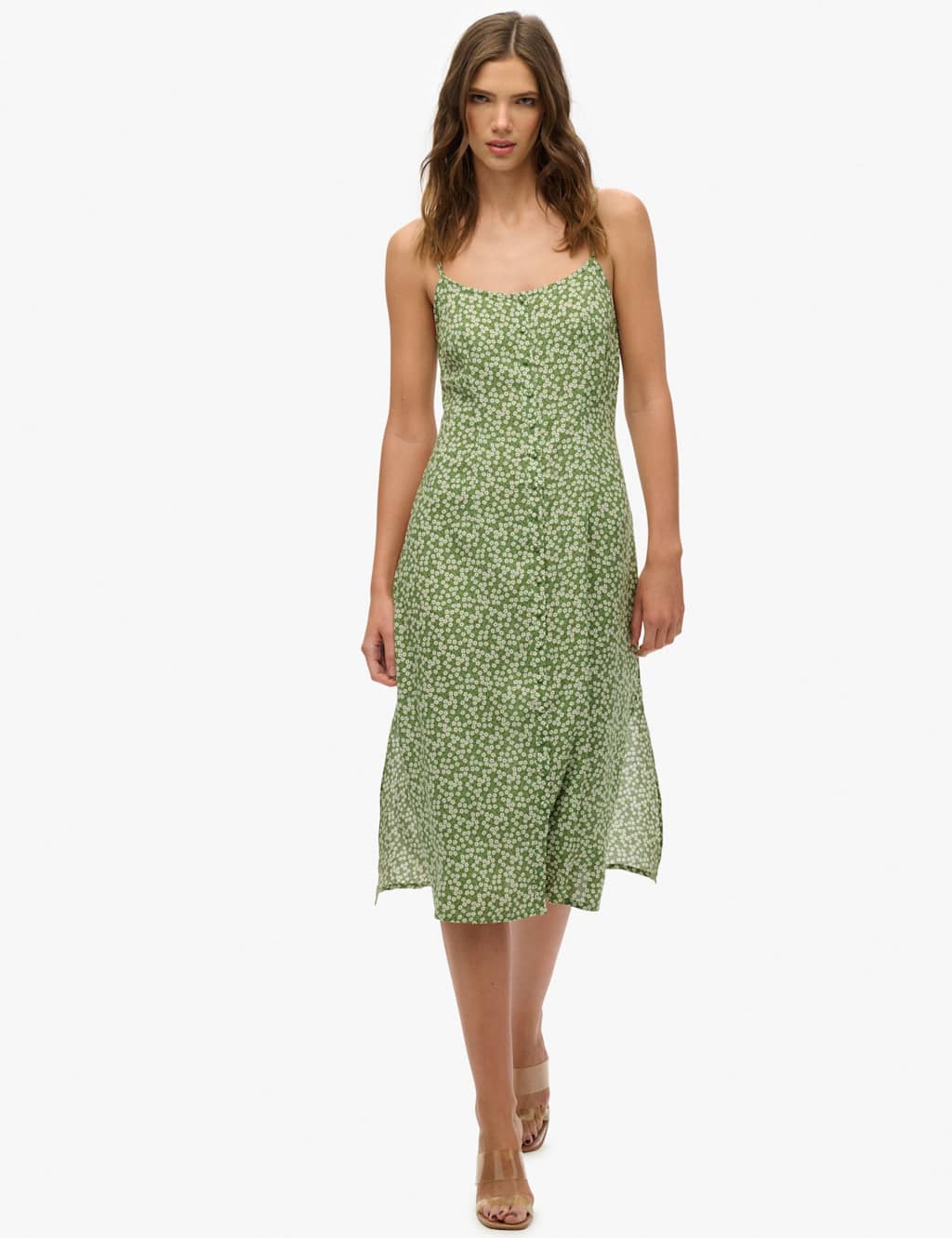 Superdry & Co Floral Scoop Neck Midi Slip Dress Green Mix