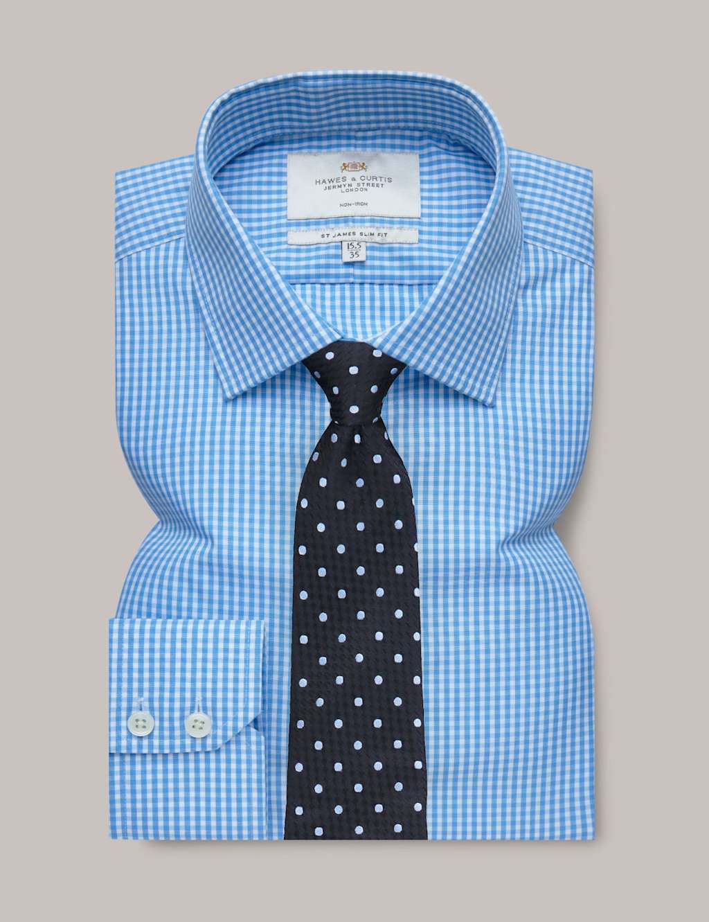 Hawes & Curtis Men's Slim Fit Non Iron Pure Cotton Gingham Shirt - 17/36in - Blue Mix - Available at M&S