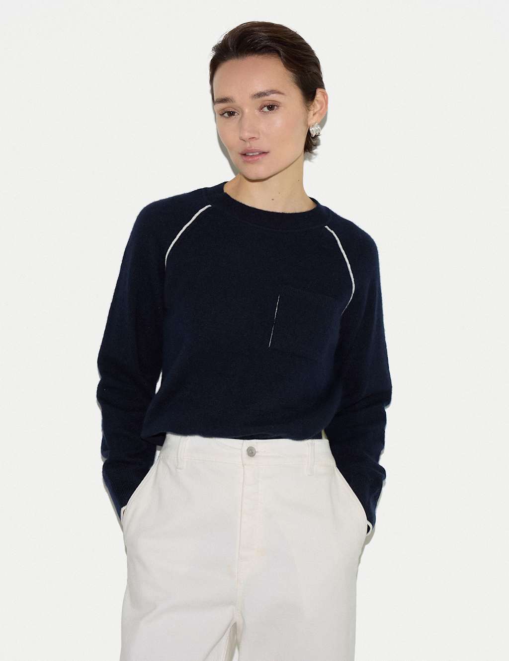 Jigsaw Women's Wool Rich Crew Neck Jumper - Extra Small - Navy - Available at M&S