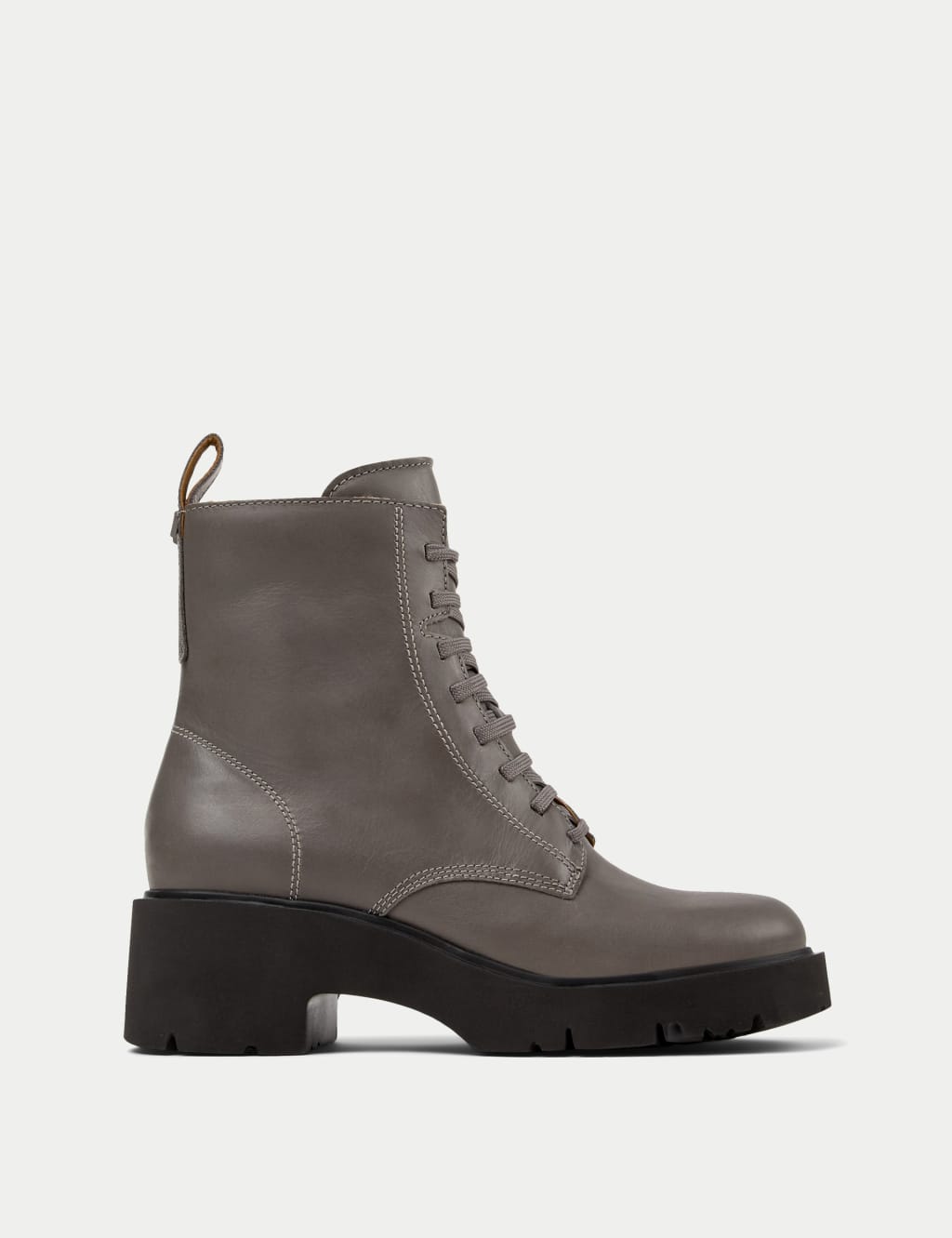 Leather Block Heel Round Toe Ankle Boots