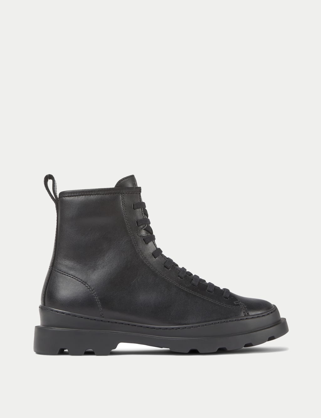 Leather Lace Up Block Heel Ankle Boots
