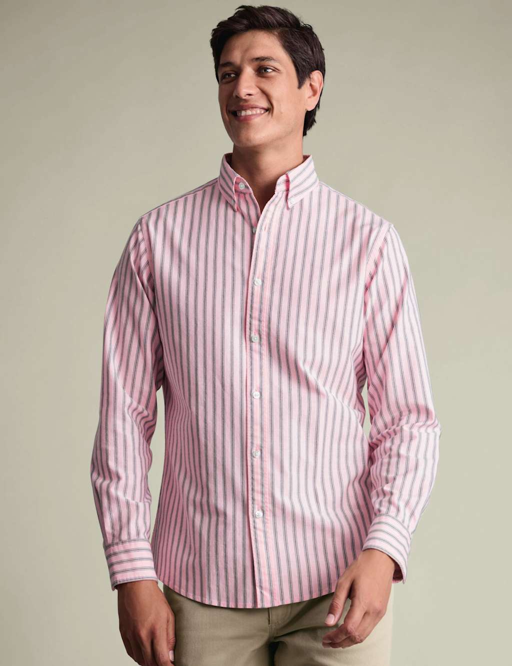 Charles Tyrwhitt Men's Slim Fit Pure Cotton Striped Oxford Shirt - L - Light Pink Mix - Available at M&S