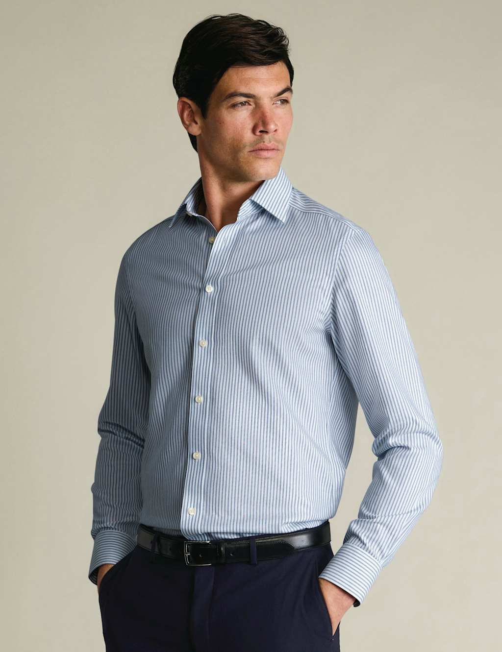 Charles Tyrwhitt Men's Slim Fit Non Iron Pure Cotton Striped Shirt - 16/33in - Indigo Mix - Available at M&S