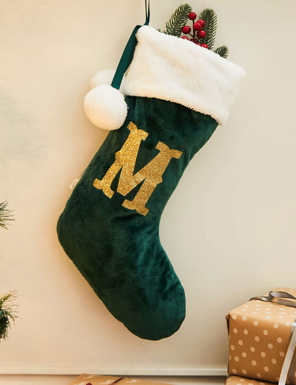 Personalised Green Velvet Small Christmas Stocking