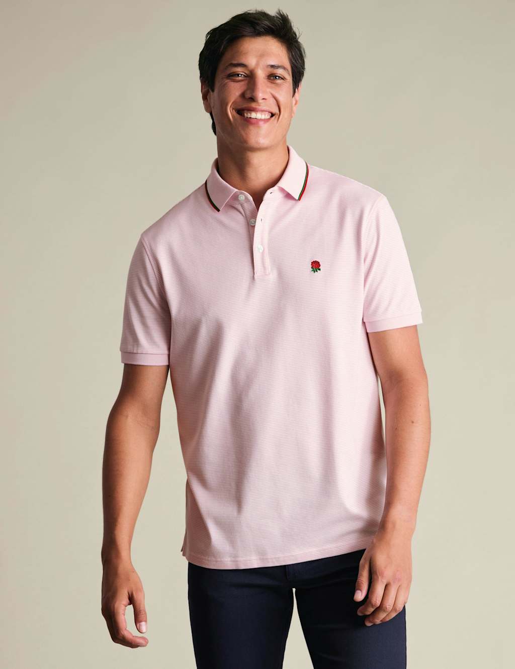 Charles Tyrwhitt Men's Cotton Rich Striped Pique Polo Shirt - S - Pink - Available at M&S