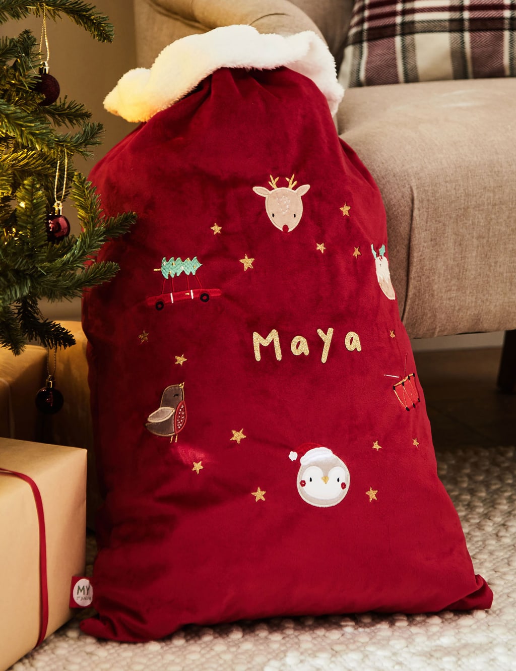 Personalised Red Festive Christmas Sack