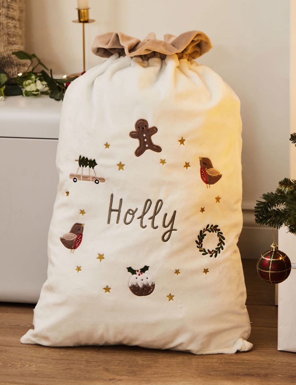 Personalised Neutral Festive Christmas Sack