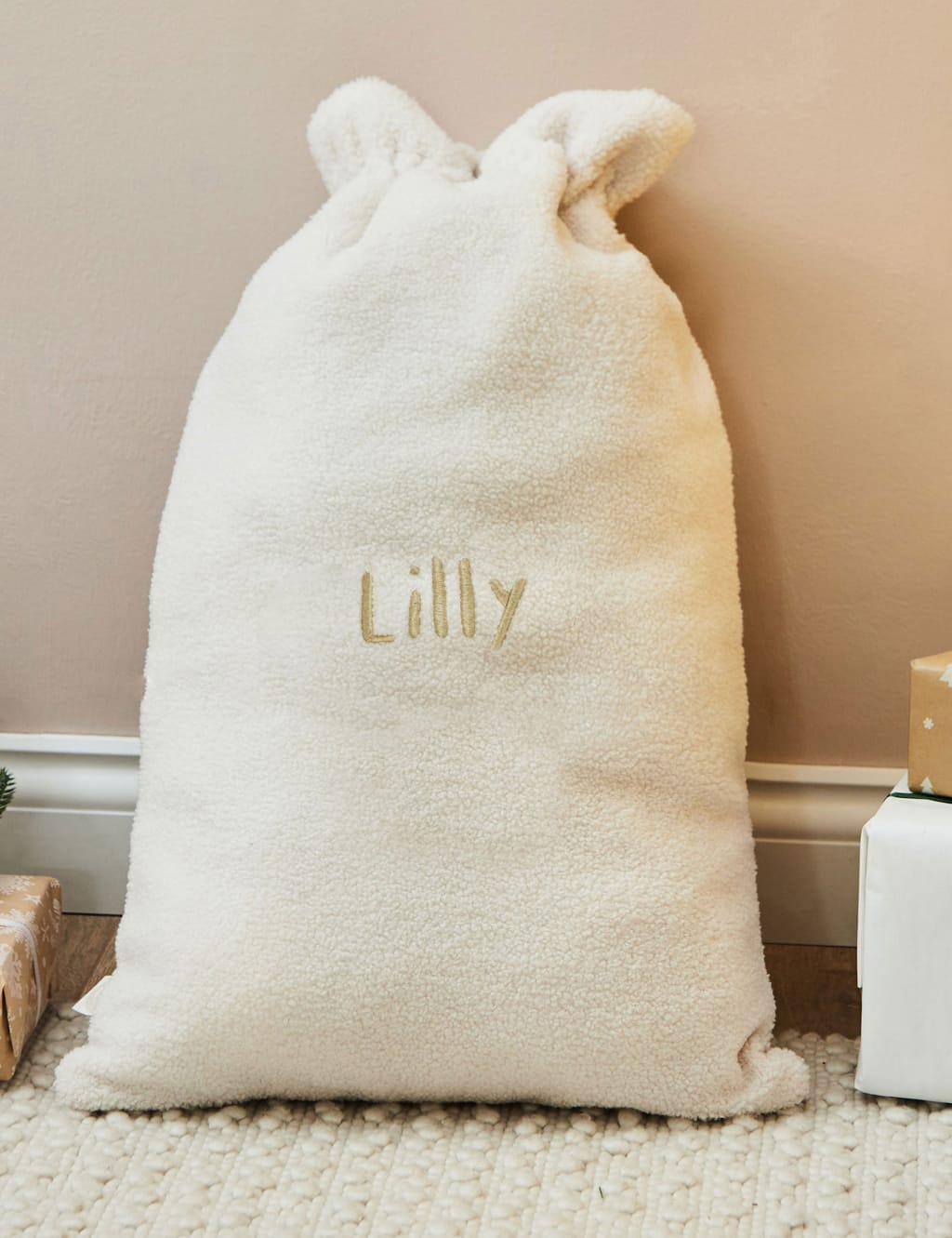 Personalised Cream Borg Christmas Sack
