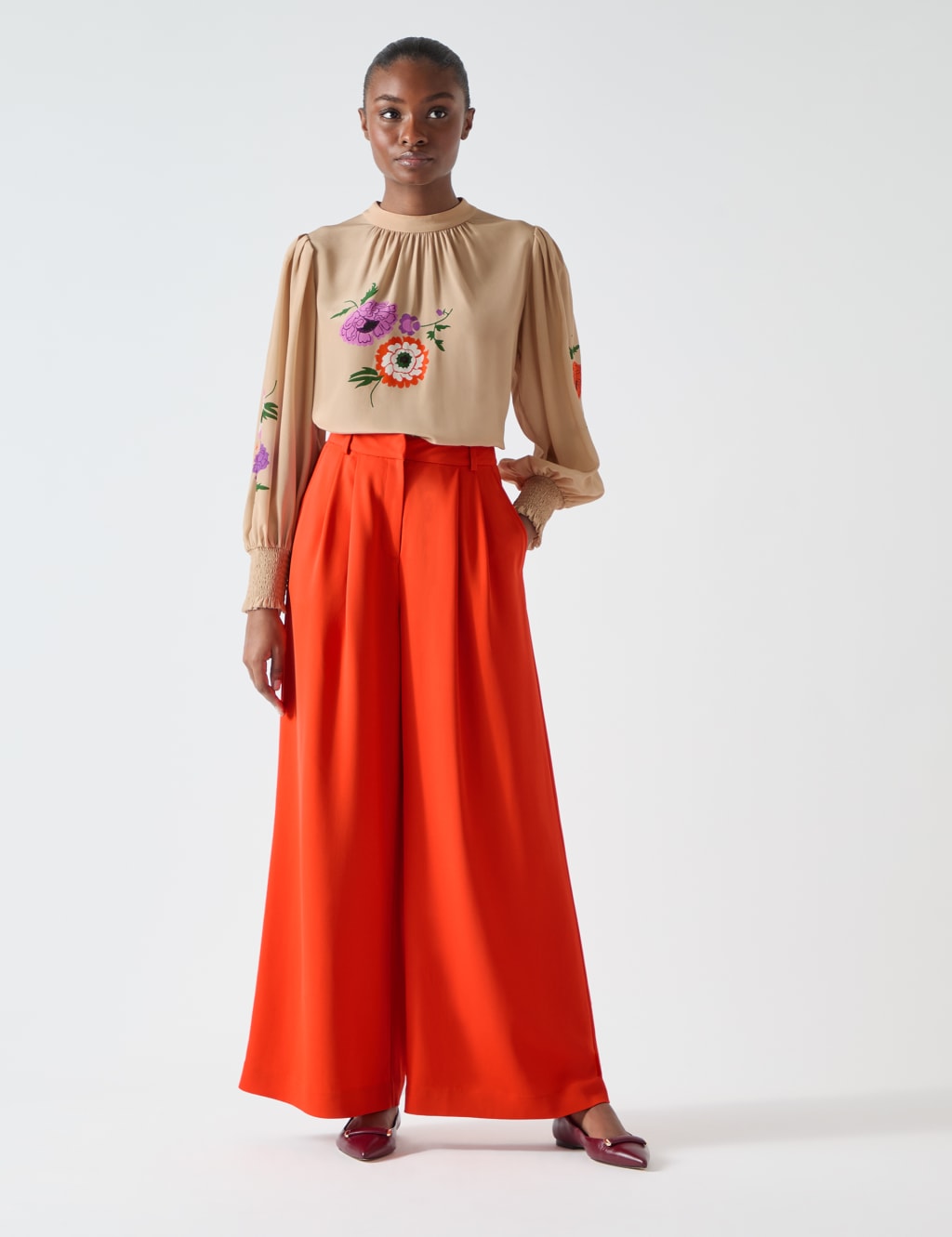 Pleat Front Wide Leg Trousers