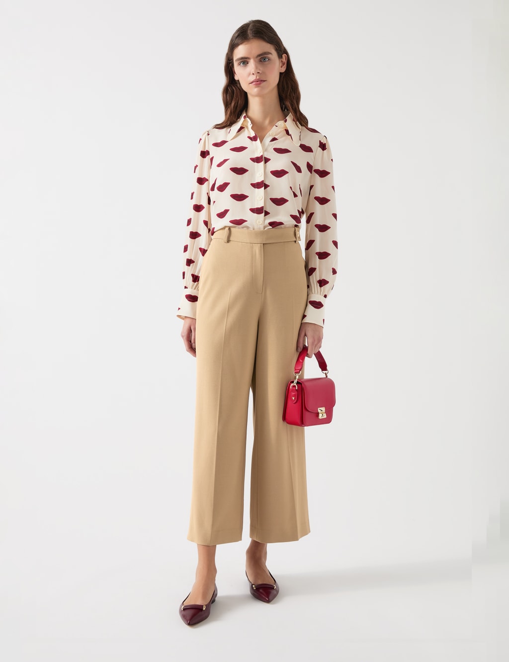 Twill Wide Leg Button Waist Trousers