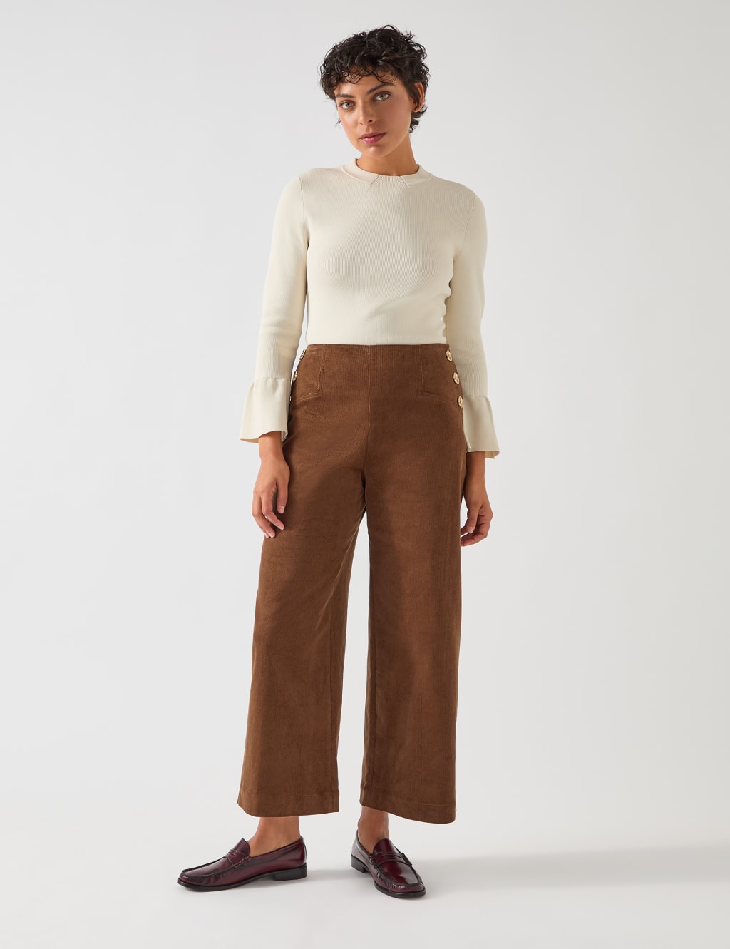 Knitted Crew Neck Bell Sleeve Jumper