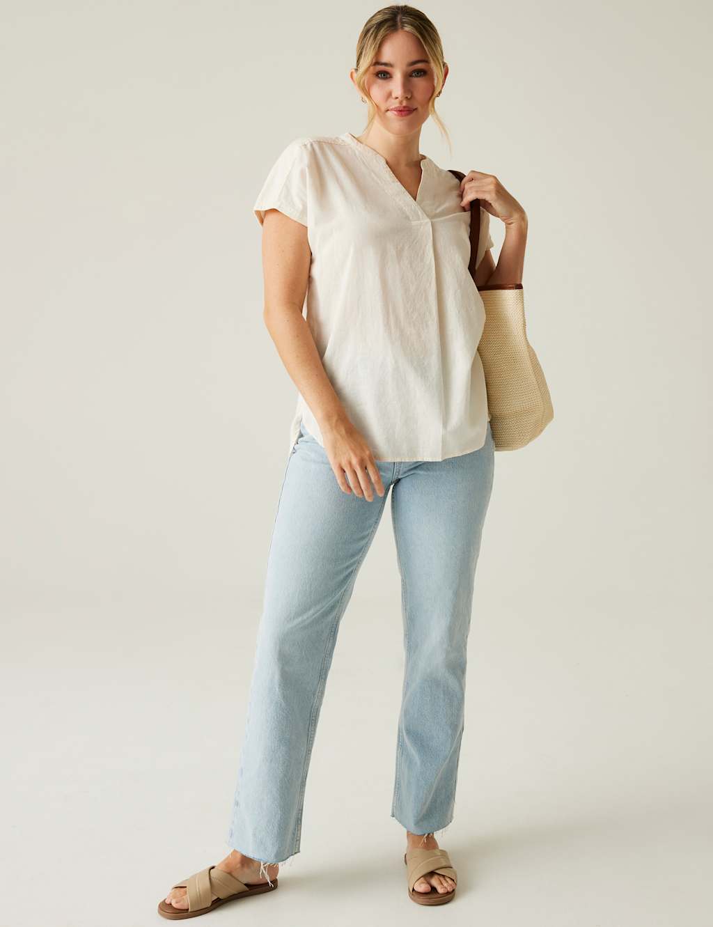 Rianne Cotton Rich V-Neck Shirt with Linen