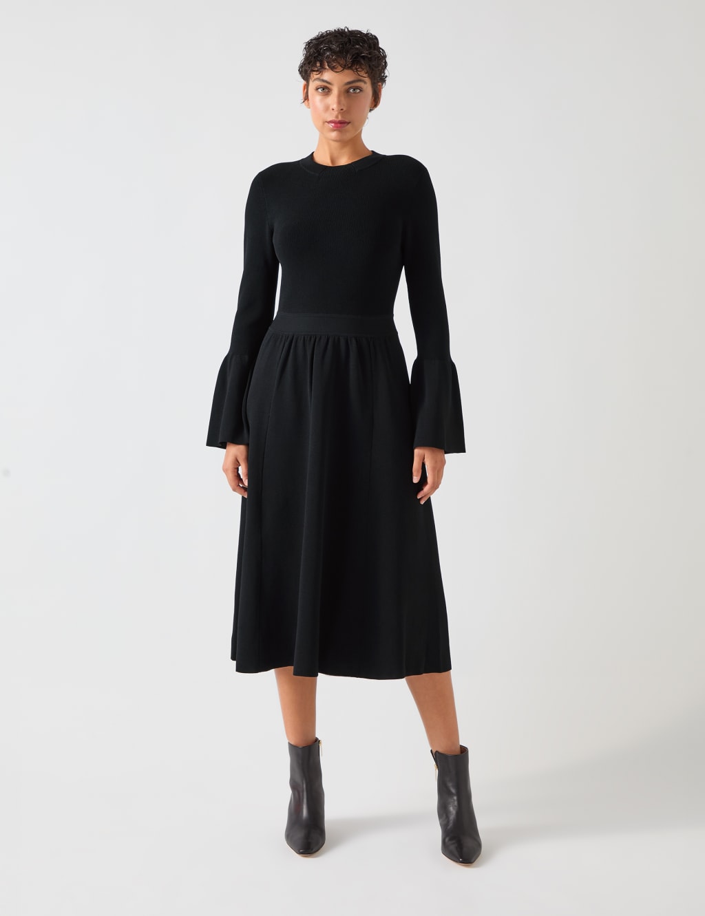 Knitted Round Neck Midi Skater Dress