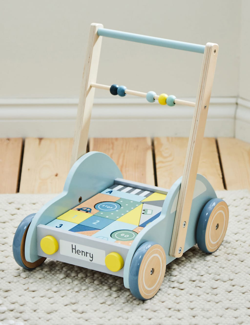 Personalised Blue Car Push-Along Activity Walker