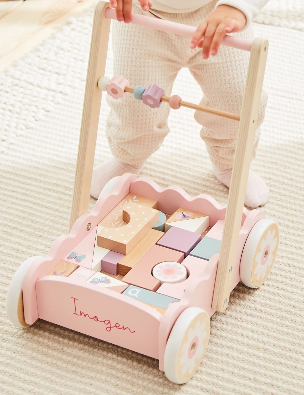Personalised Pink Push-Along Activity Walker With Blocks