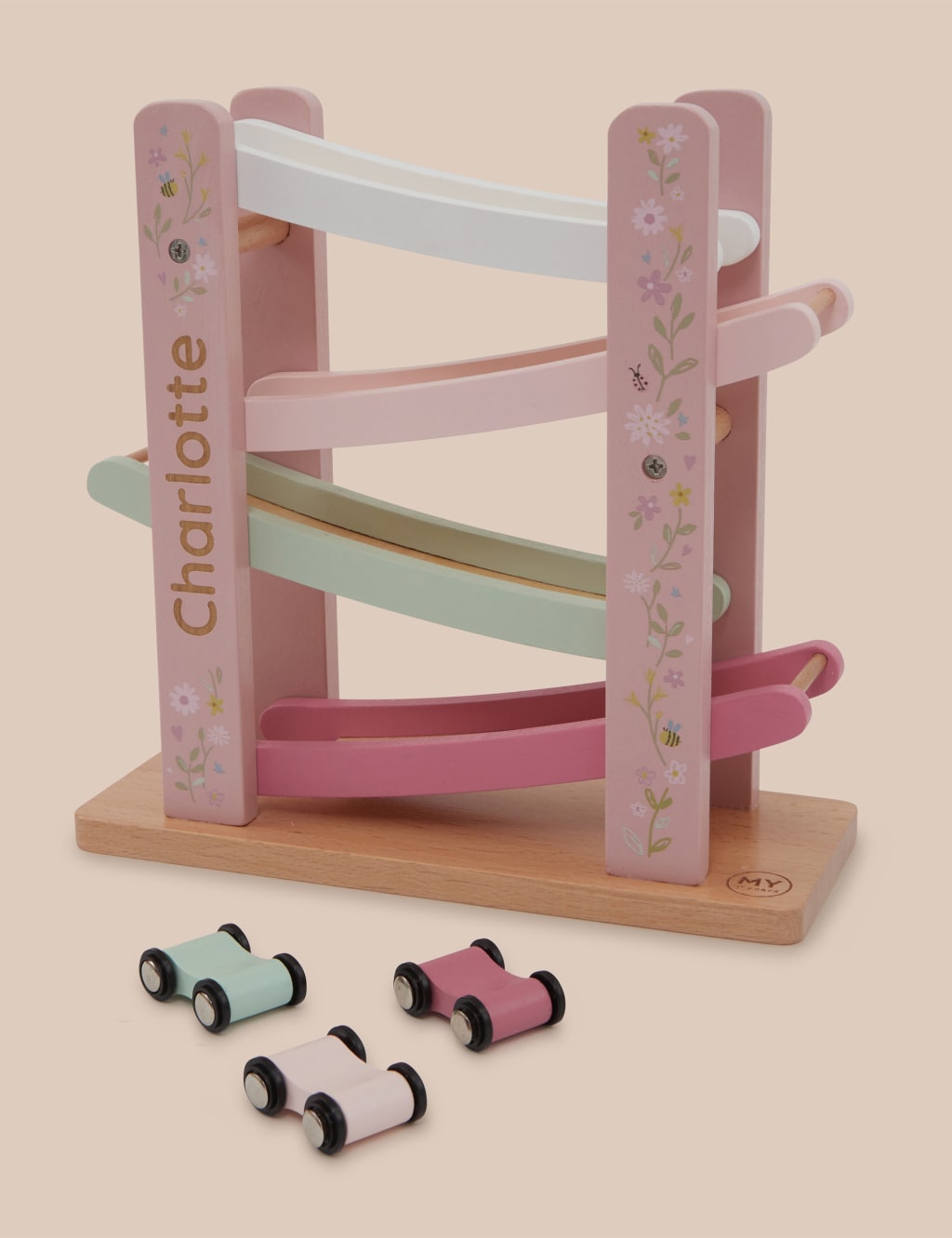 Personalised Pink Car Ramp Wooden Toy