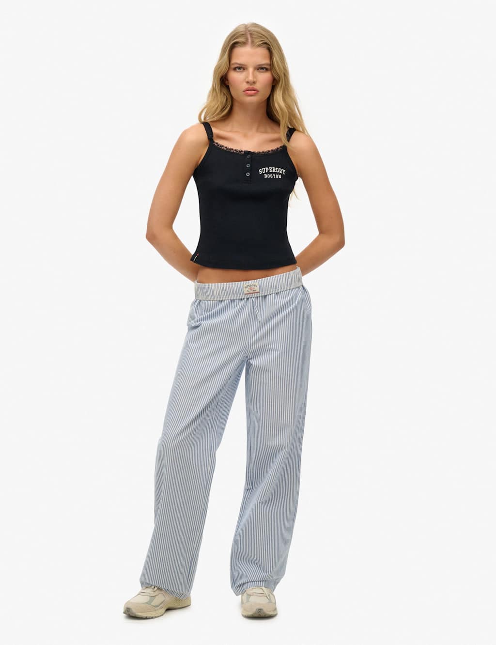 Superdry & Co Women's Pure Cotton Striped Elasticated Waist Trousers - 8 - Blue Mix - Available at M&S