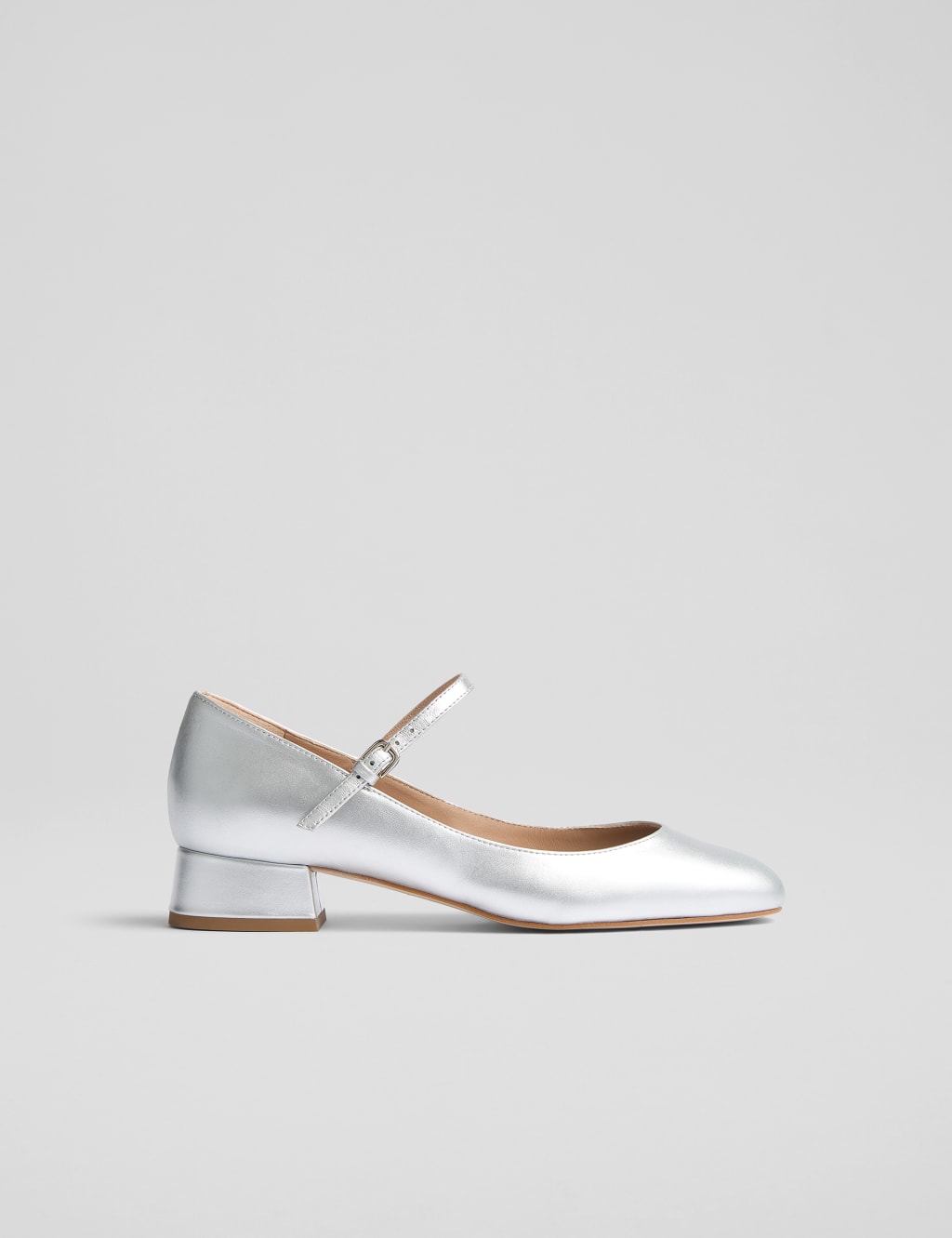 Leather Metallic Block Heel Mary Jane Pumps