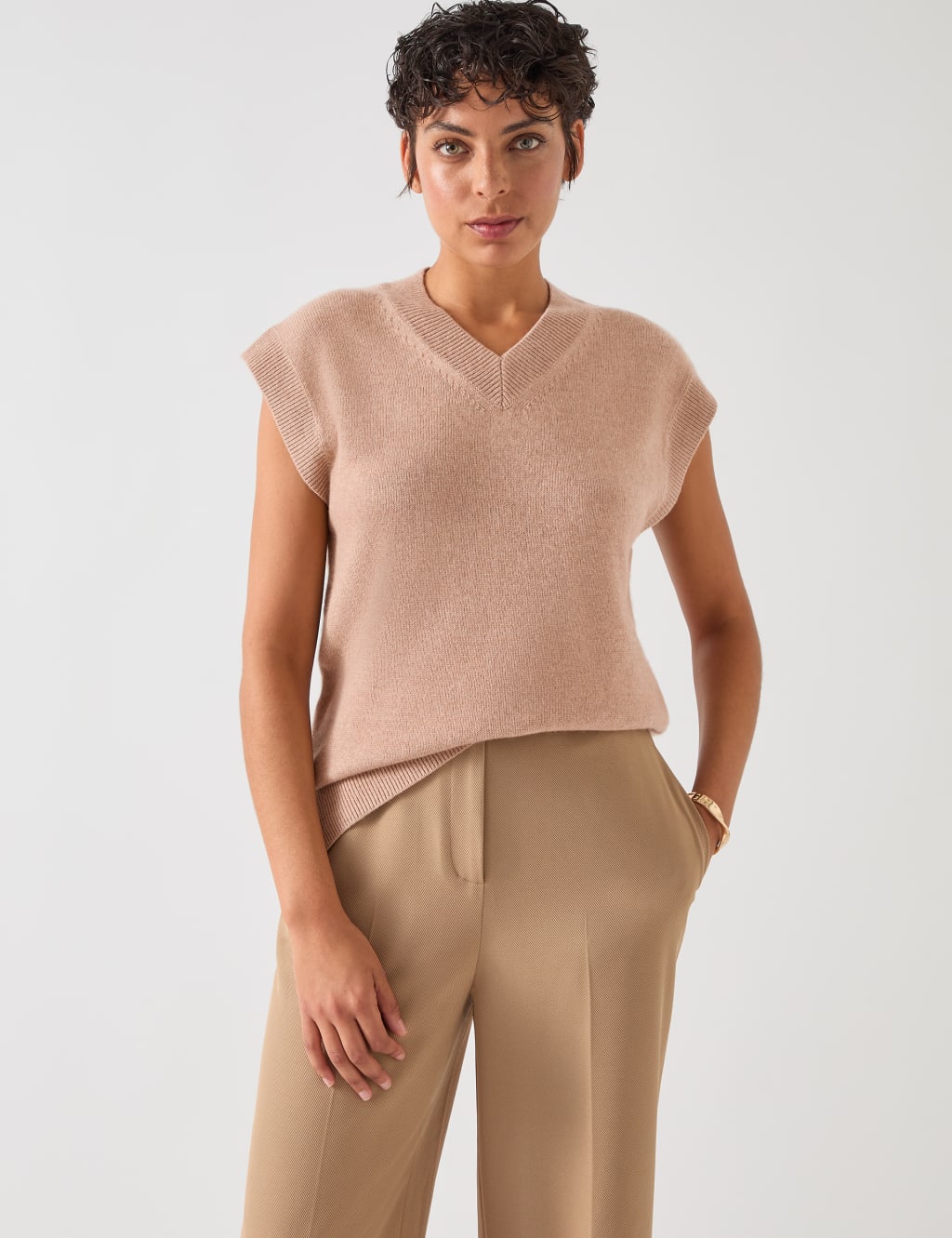 Merino Wool Rich V-Neck Knitted Vest