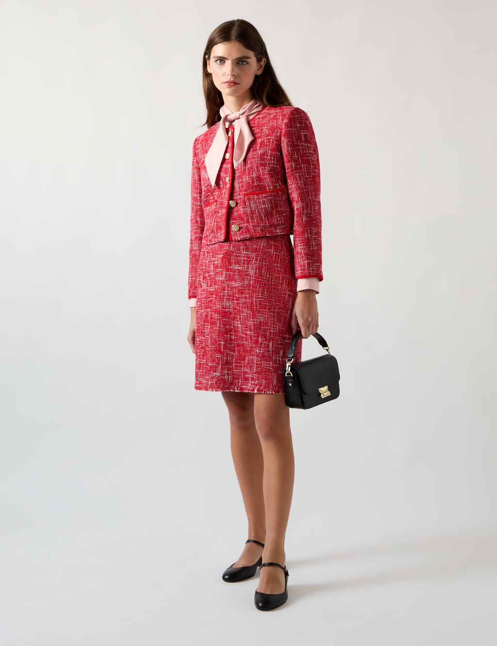 Cotton Blend Tweed Mini Pencil Skirt