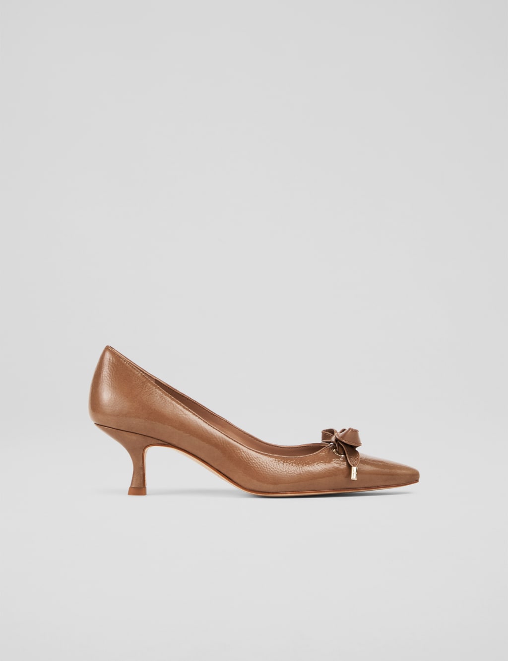 Leather Patent Bow Kitten Heel Court Shoes