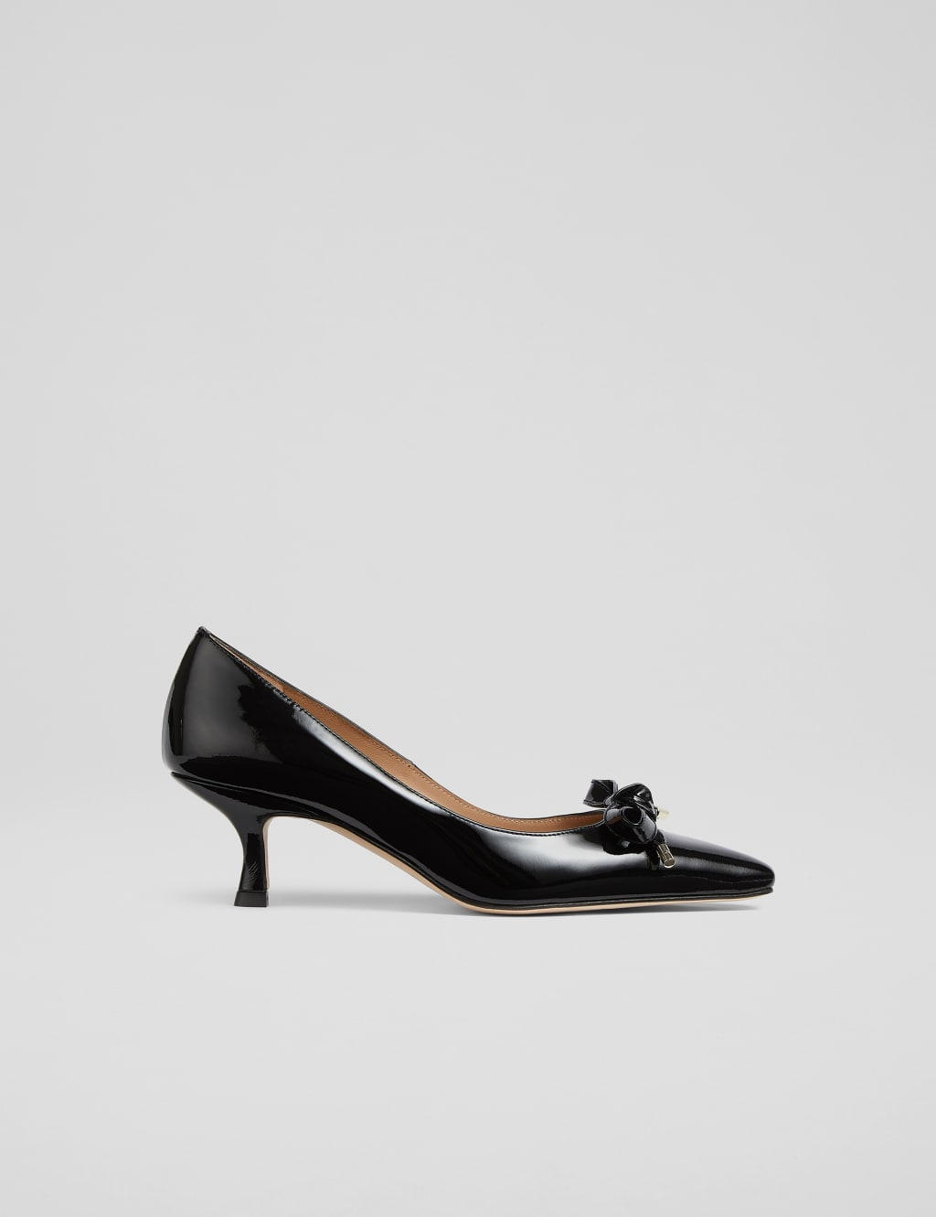 Leather Patent Bow Kitten Heel Court Shoes