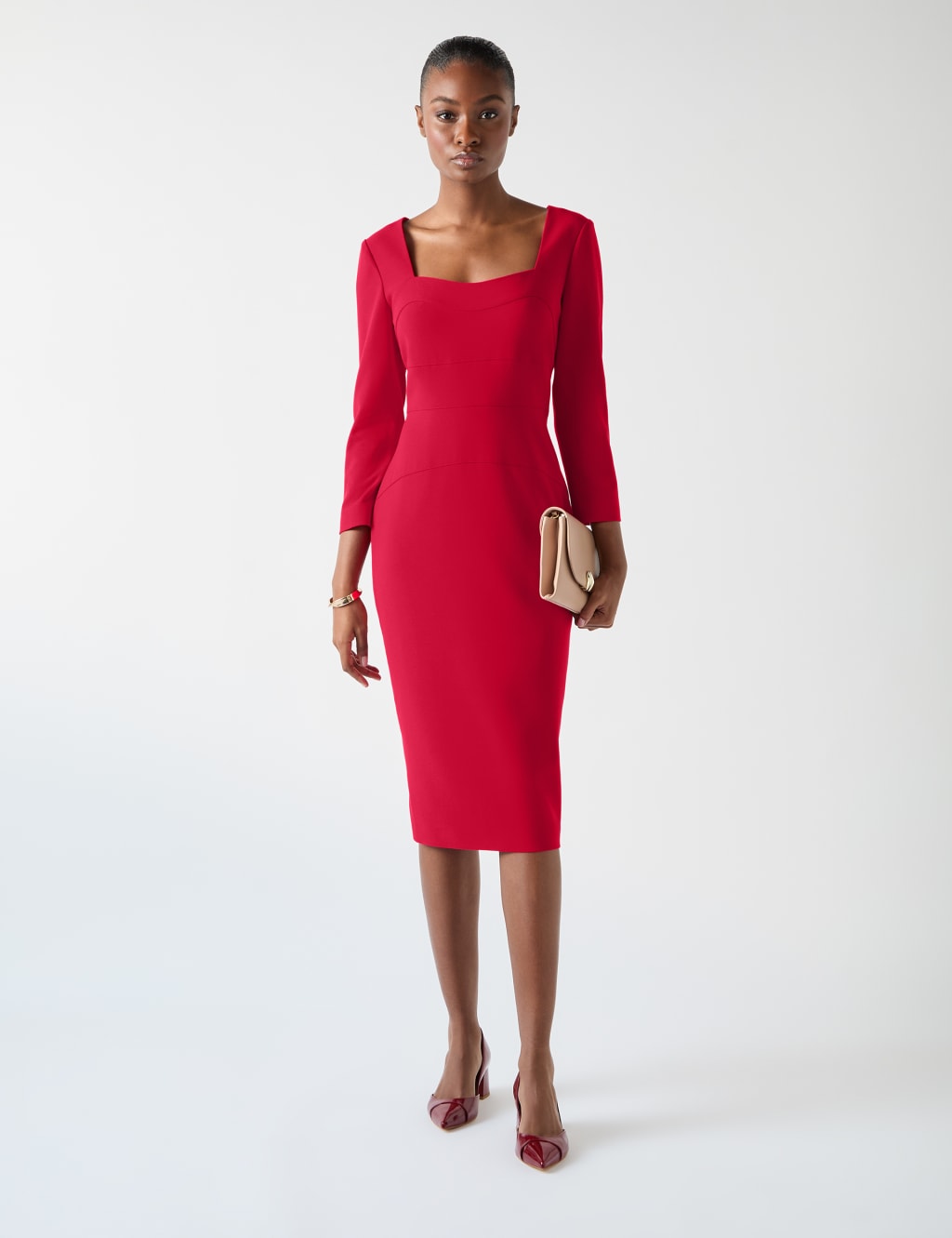 Crepe Square Neck Knee Length Bodycon Dress
