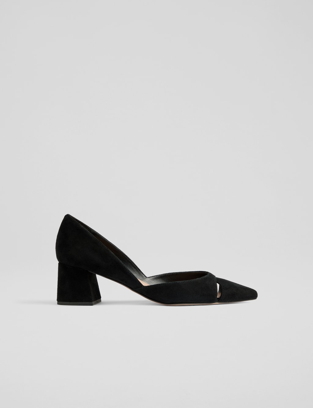 Suede Cut Out Pointed Block Heel Court Shoes