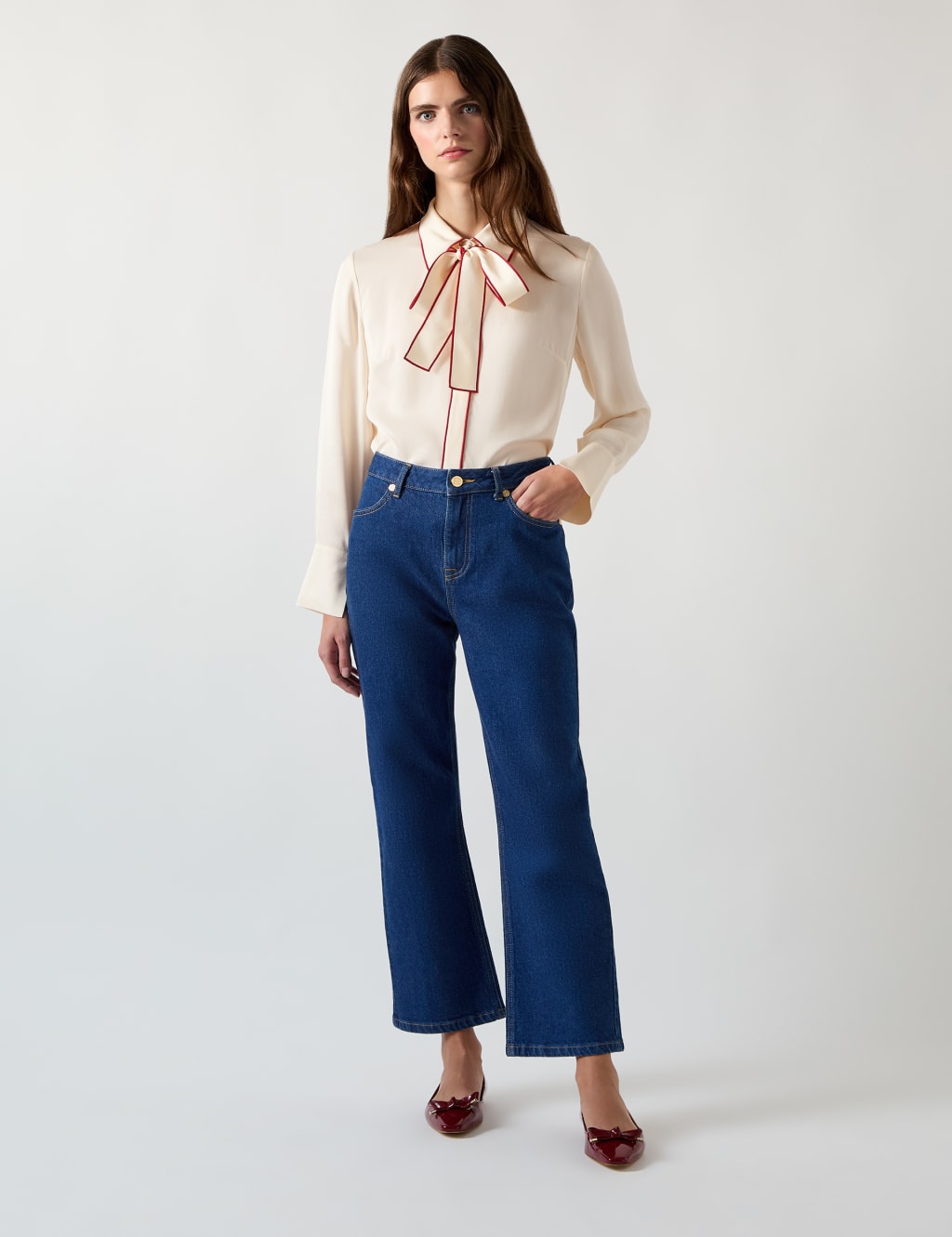 Crepe Collared Tie Neck Blouse