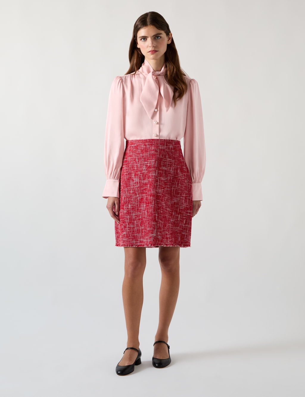 Crepe Tie Neck Puff Sleeve Blouse