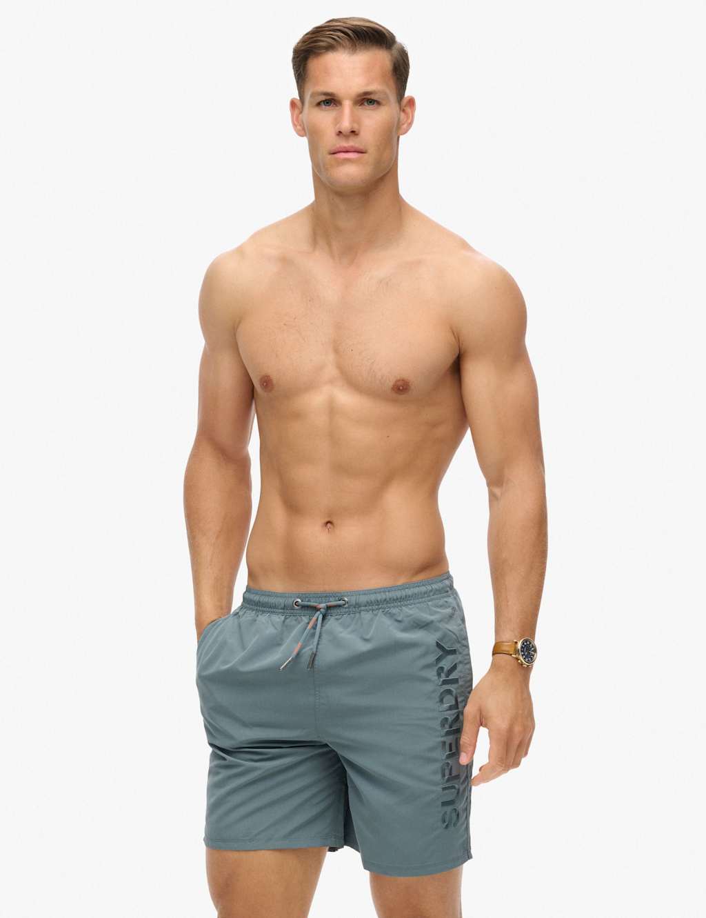Superdry & Co Men's Pocketed Embroidered Logo Swim Shorts - XL - Light Blue - Available at M&S