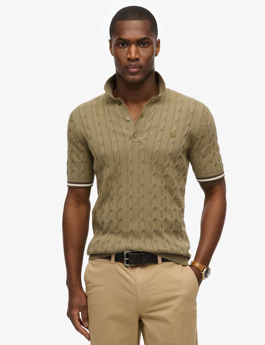Superdry & Co Pure Cotton Textured Knitted Polo Shirt Green Mix