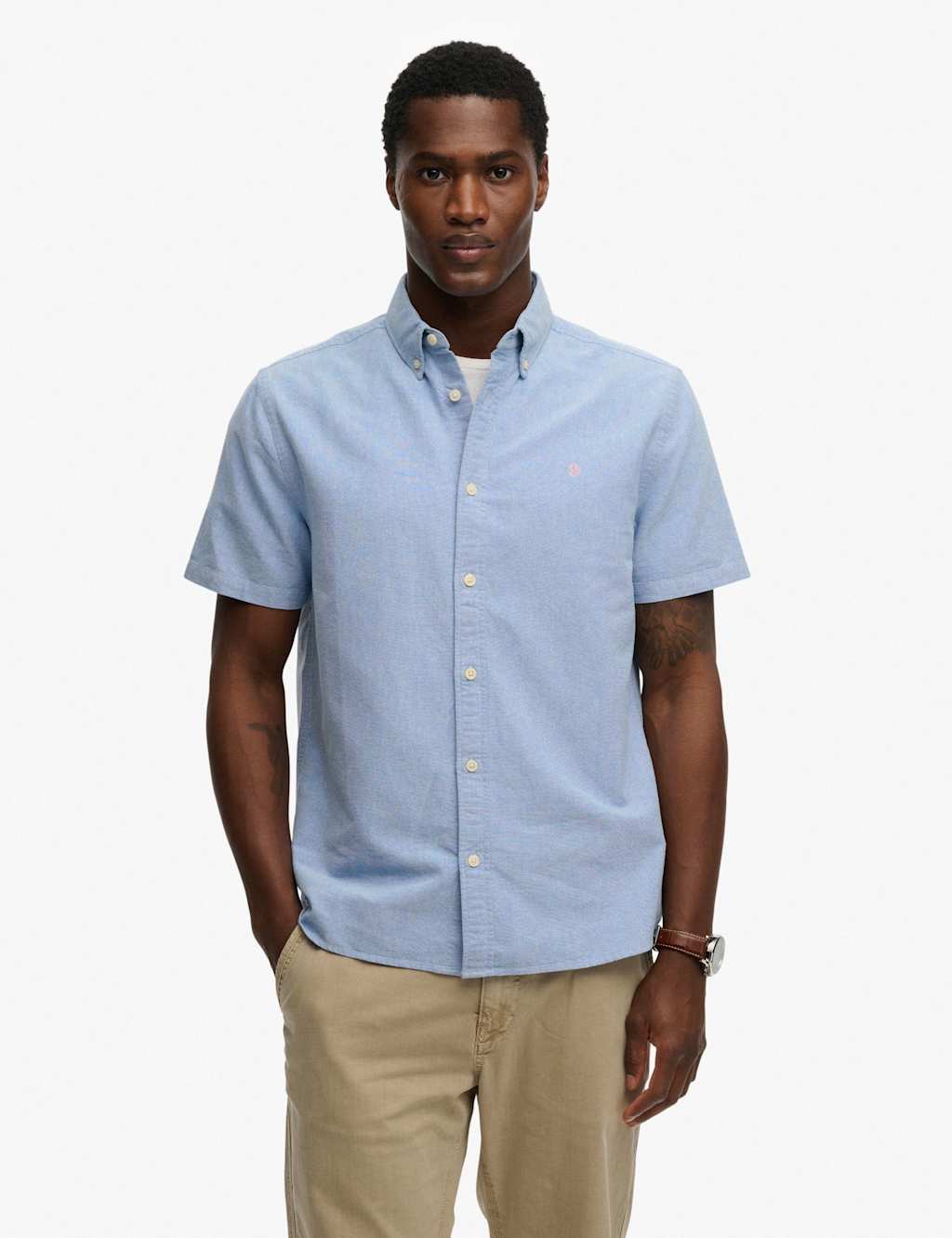 Superdry & Co Men's Relaxed Fit Short Sleeve Oxford Shirt - M - Light Blue - Available at M&S