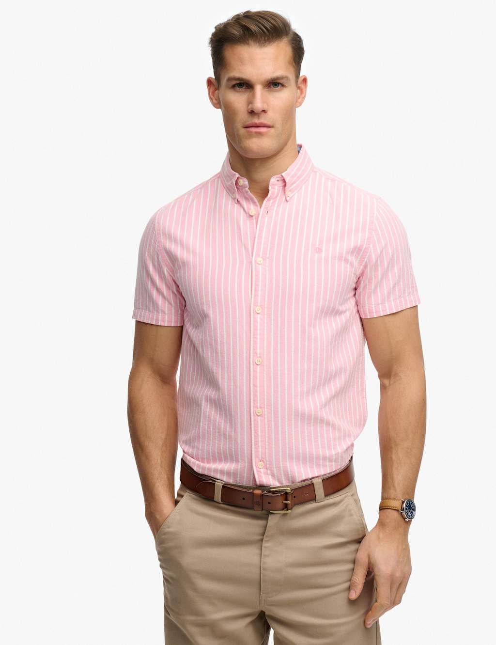 Superdry & Co Men's Relaxed Fit Striped Short Sleeve Oxford Shirt - L - Pink Mix - Available at M&S