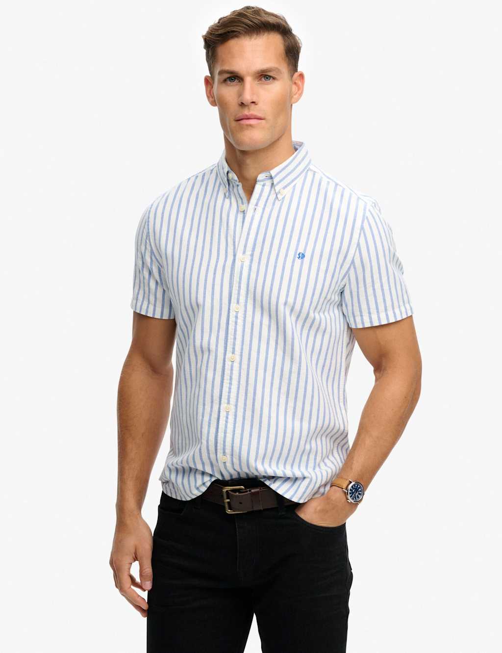 Superdry & Co Men's Relaxed Fit Striped Short Sleeve Oxford Shirt - 2XL - Blue Mix - Available at M&S