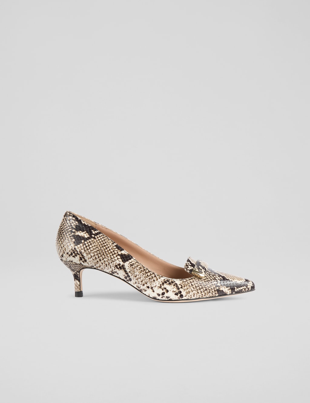 Leather Bar Trim Kitten Heel Court Shoes